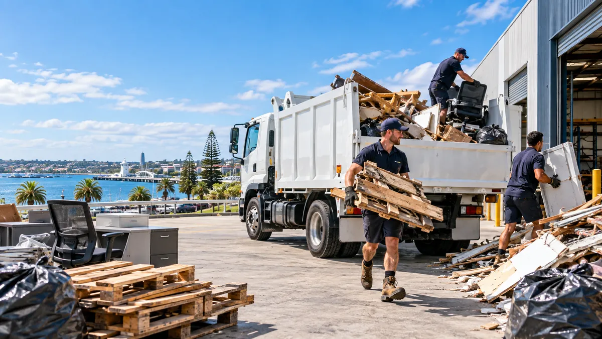Builders waste and pallets being unloaded from a removal truck at a Geelong disposal facility